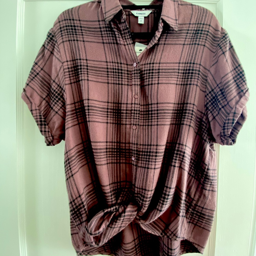Short Sleeve Express Plaid Flannel Top